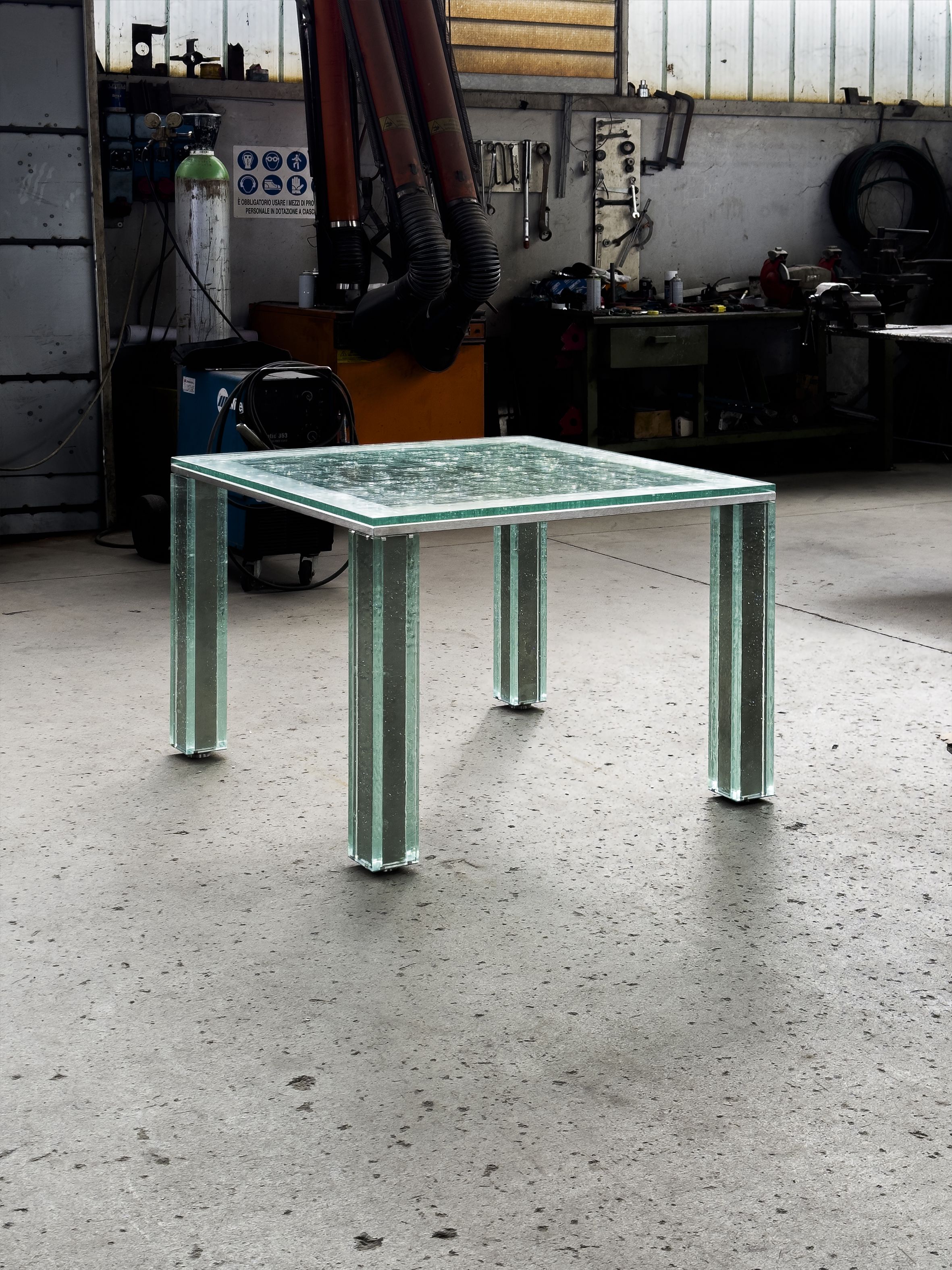 glass table in workshop setting