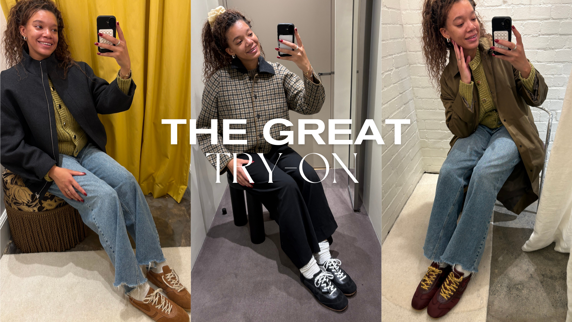 Who What Wear Fashion editor Imani-Nia Francis-Tsolakis wears autumn 2025 trending trainers try on
