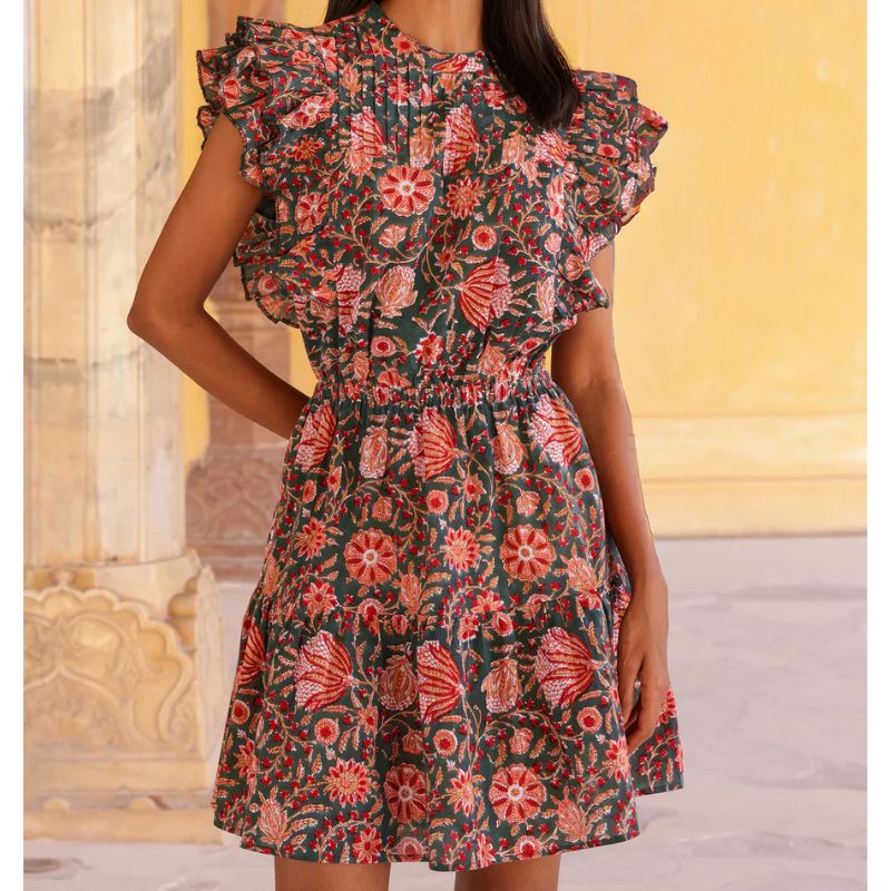 Rose Frill Mini Dress on model