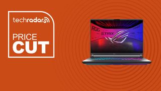The Asus ROG Strix G16 Gaming Laptop on a red background with text saying Price Cut.