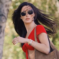 Bella Hadid wearing a red crop top