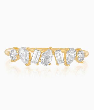 Jumbo Multi Faceted Diamond Ring with seven stones in different shapes.