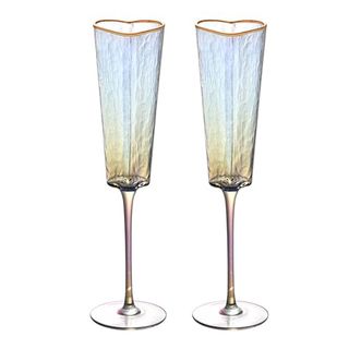 2pcs Champagne Flutes,golden Rimmed Heart Shaped Crystal Champagne Flutes Clear Glasses Goblet Durable Wine Drinking Glass for Wedding Party