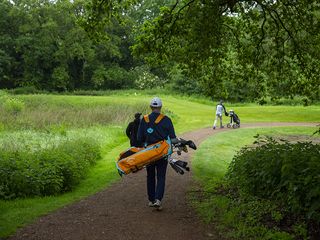 Barry Plummer on his way to the next tee at Burhill Golf Club