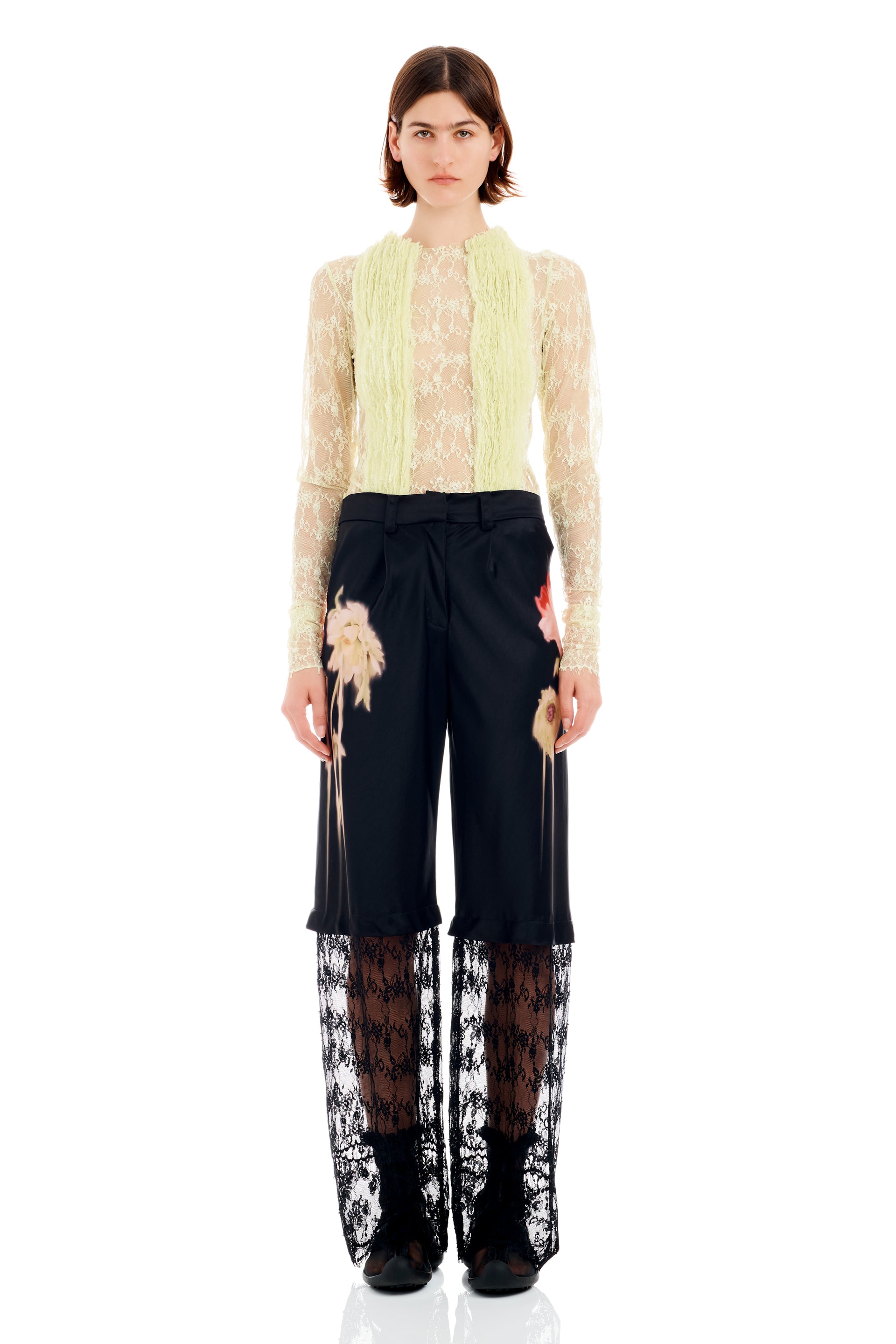 Black Flower Drip Dante Lace Trouser - X Small