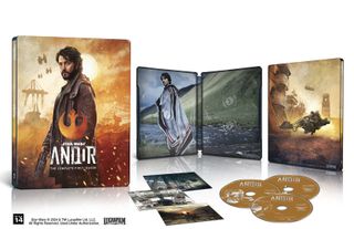 DVDs, art cards and other items inside the "Andor" home video set