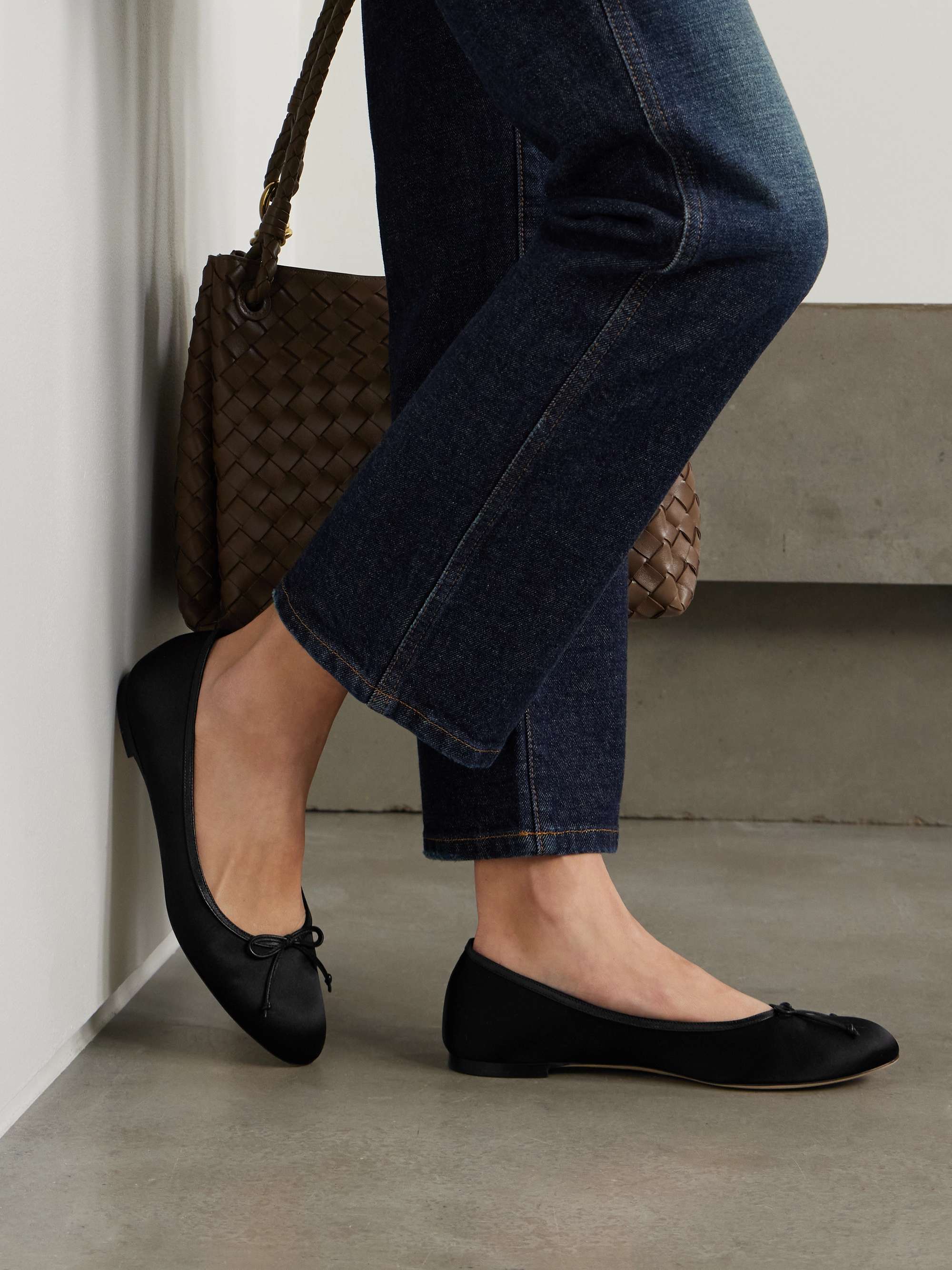 Verallim 10 Bow-Detailed Leather-Trimmed Satin Ballet Flats