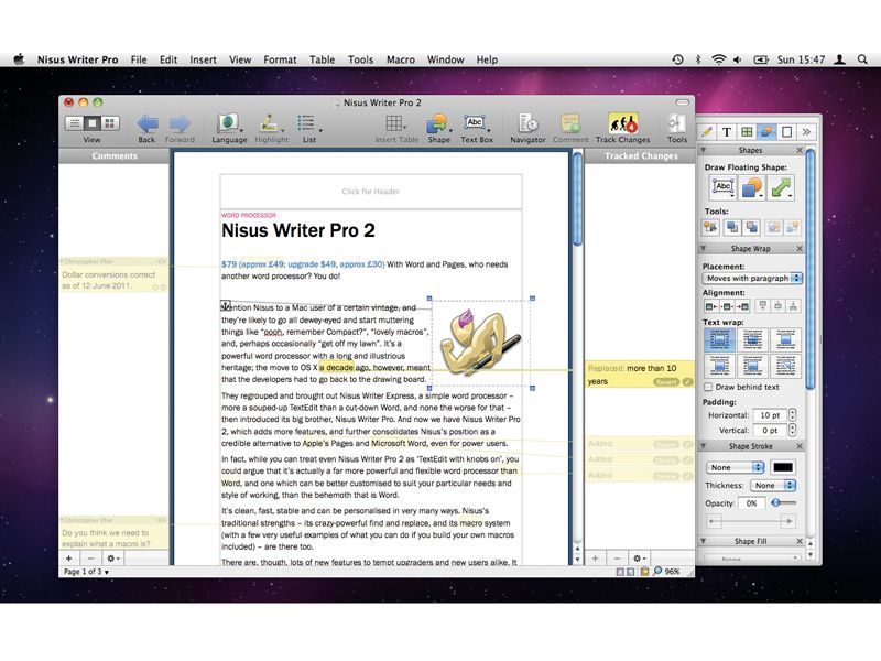 nisus writer pro lost page view