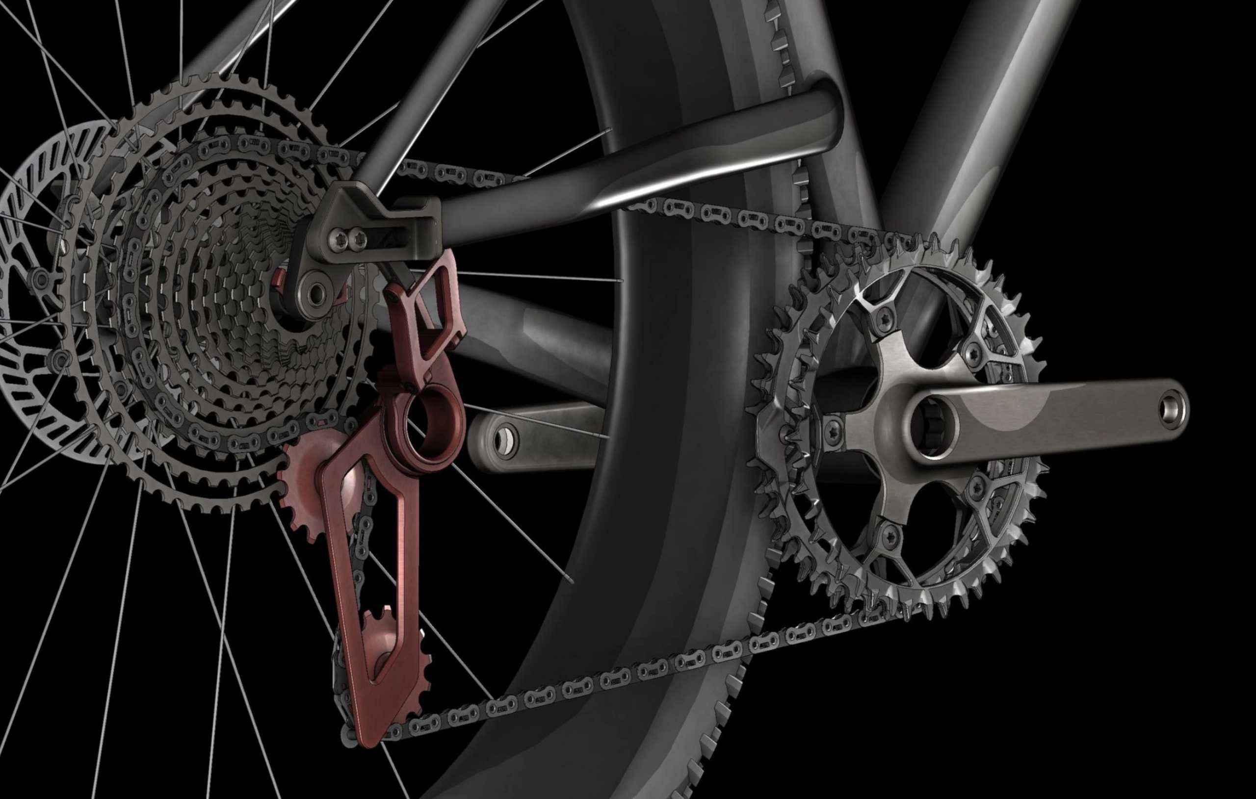 Red chrome rear mech Orient system on black background