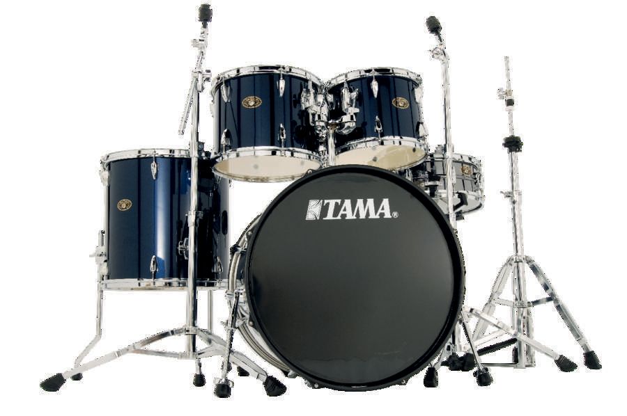 The bass drum heads have perimeter muffling rings.