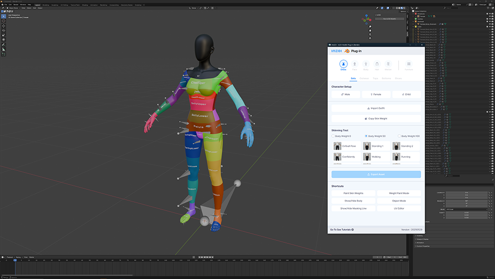 A Zoi in Blender, the UI is based on Krafton's upcoming Inzoi modkit plugin for 3D modeling.