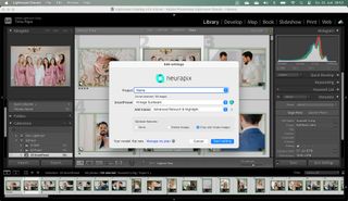 Lightroom screenshot with Neurapix edit settings window