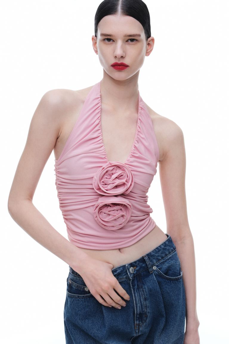 Halterneck Top With Rose Appliqué