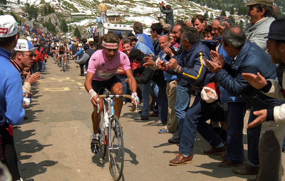 1986, Giro d'Italia, stage 21 Roberto Visentini in the maglia rosa