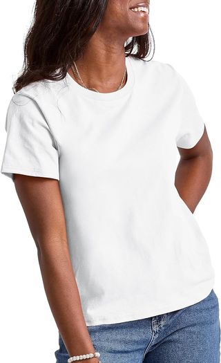 Hanes, Hanes Comfortblend Essentials, Baumwoll-T-Shirt mit Rundhalsausschnitt, T-Shirt mit klassischer Passform für Damen, Weiß