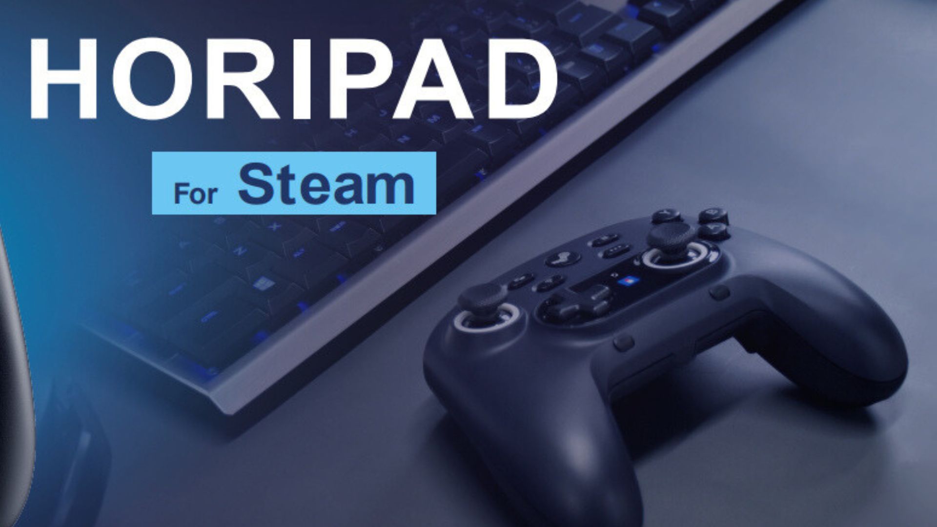 The new Horipad for Steam on a desk, showing its bottom macro buttons