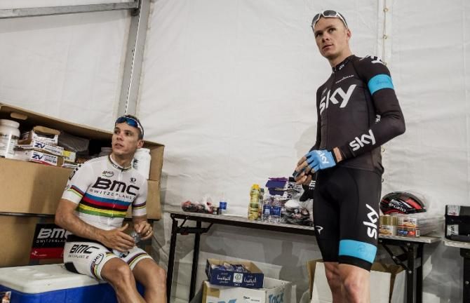 Philippe Gilbert and Chris Froome get ready for training