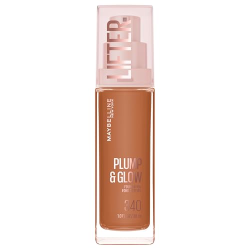 Maybelline Lifter Plump &amp;amp; Glow Foundation, Liquid Foundation With 2% Niacinamide + Hyaluronic Acid, Plumping and Brightening Face Makeup, 340, 1 Count