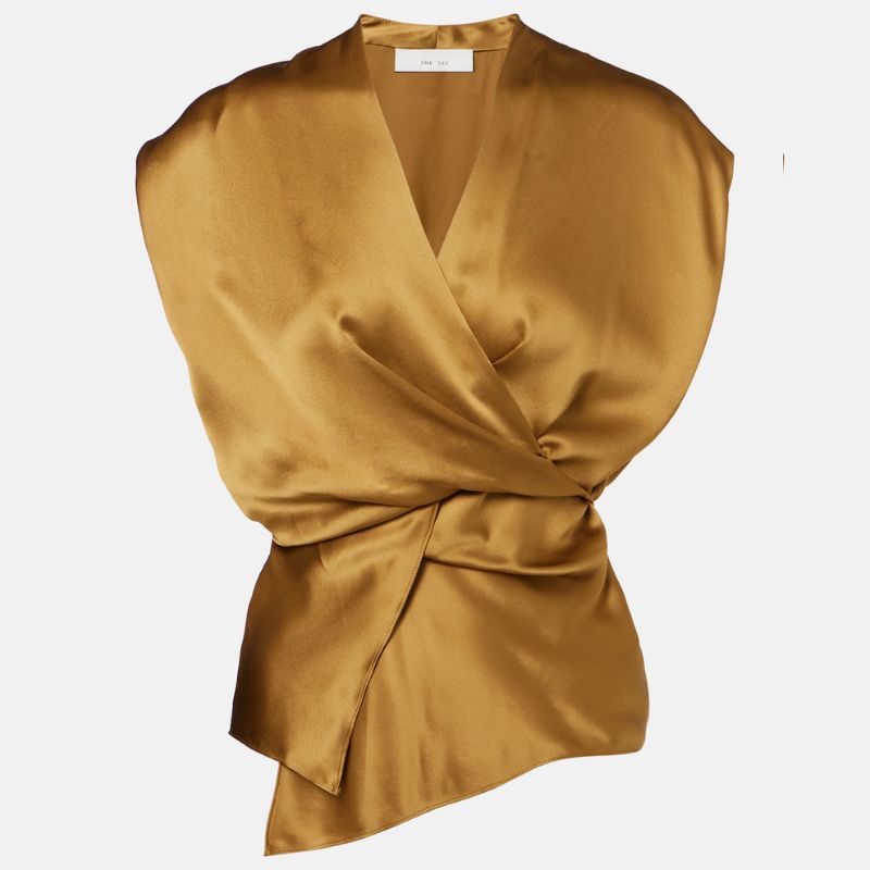 gold draped satin top