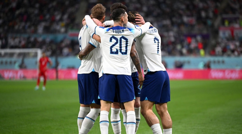 England players celebrate in 6-2 win over Iran