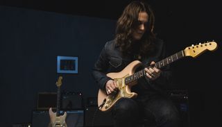 Tyler Bryant plays his Fender Custom Shop signature "Pinky" Stratocaster