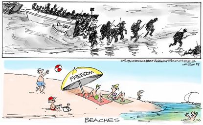 Editorial Cartoon U.S. Normandy Beach Summertime D-Day Anniversary