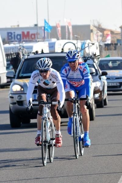 Julien Loubet (AG2R-La Mondiale) and Floris Goesinnen (Skil-Shimano) during their breakaway attempt.