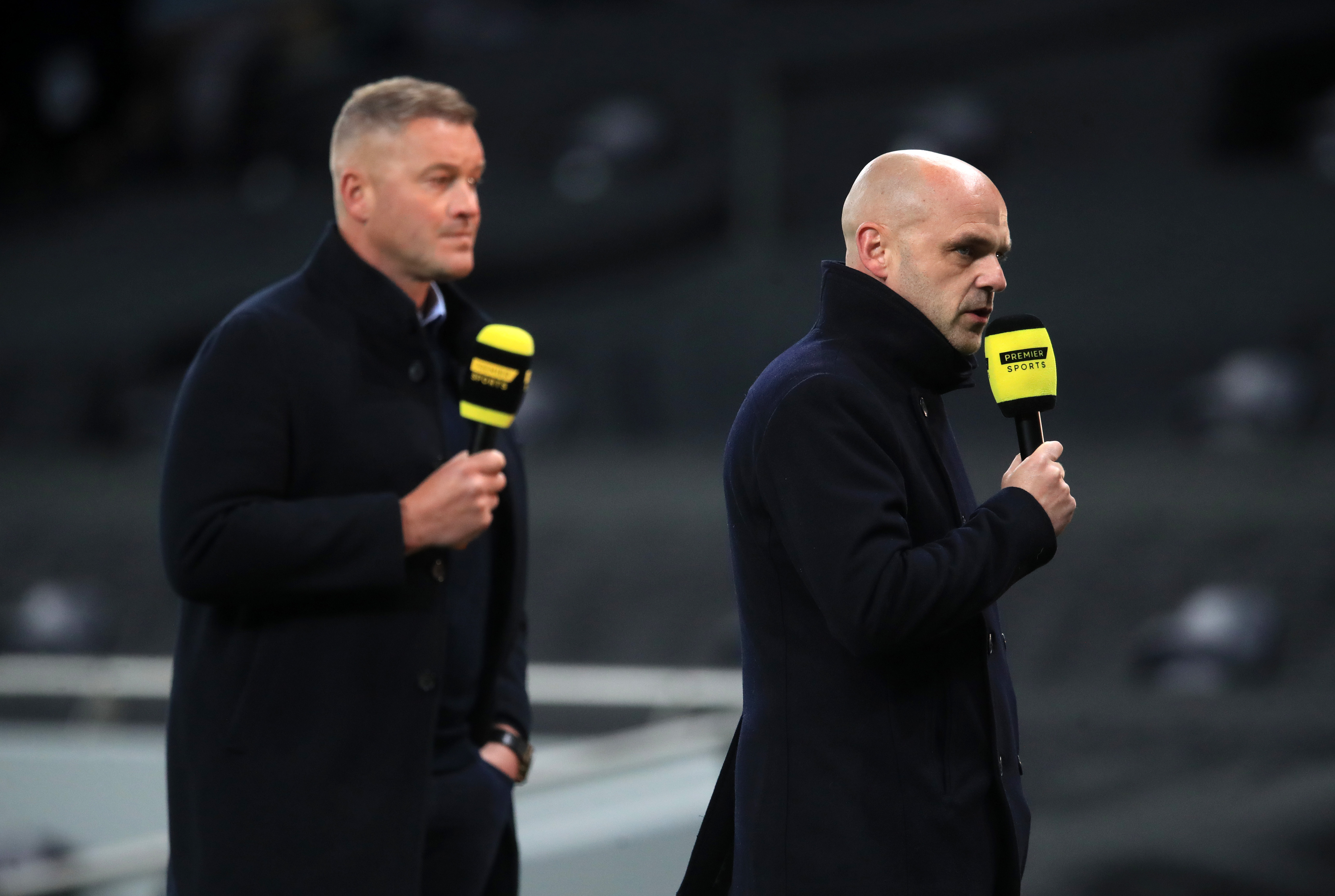 LONDON, ENGLAND - OCTOBER 01: Paul Robinson and Danny Murphy are seen working as TV Pundits for the BBC prior to the UEFA Europa League play-off match between Tottenham Hotspur and Maccabi Haifa