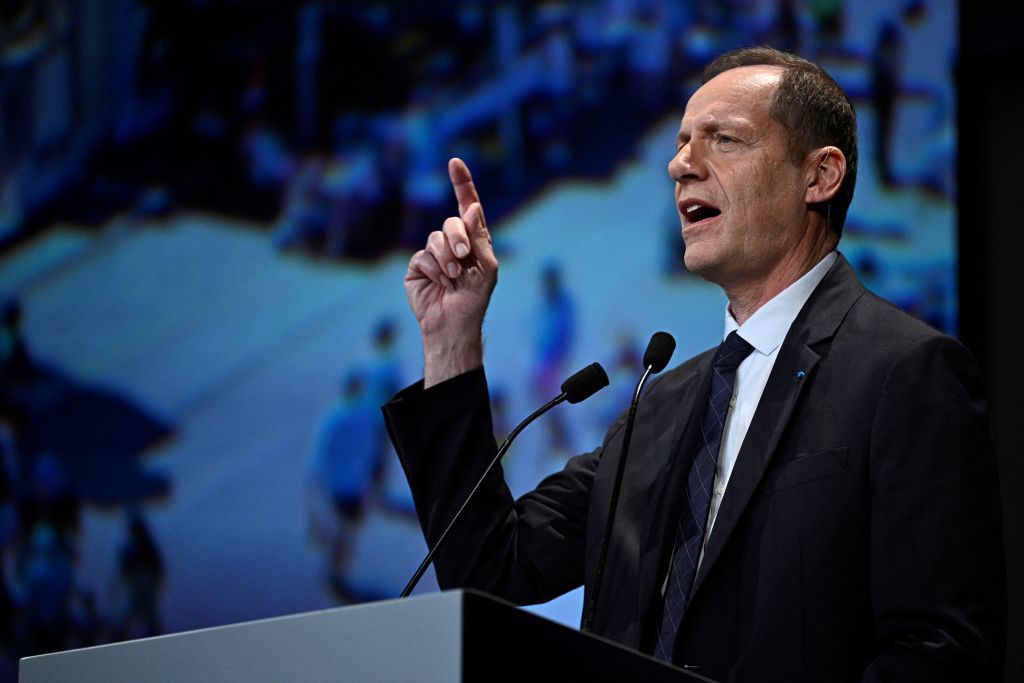 The director of the Tour de France cycling race Christian Prudhomme speaks during the official unveiling of both men and women 2025 editions of the Tour de France routes in Paris on October 29, 2024. The Tour de France Men's race will start in Lille, northern France on July 5, 2025 (July 5 - 27) and the women's race (July 26 - August 3) will be launched in Brittany. (Photo by JULIEN DE ROSA / AFP) (Photo by JULIEN DE ROSA/AFP via Getty Images)