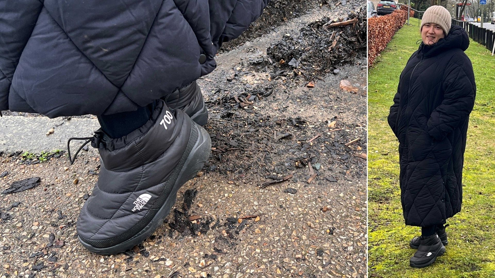 Rivkie Baum in The North Face Boots