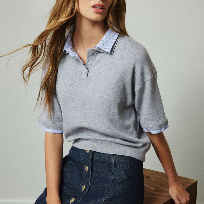 Next , Short Sleeve Layered Polo Top
