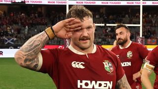 PERTH, AUSTRALIA - JUNE 28: Andrew Porter of the British & Irish Lions celebrates after their victory during the tour match between the Western Force and British & Irish Lions at the Optus Stadium on June 28, 2025 in Perth, Australia. (Photo by David Rogers/Getty Images)
