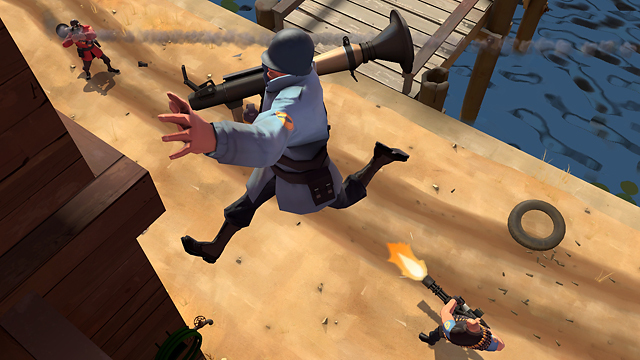 Team Fortress 2 персонаж прыгает с базукой в ​​руках