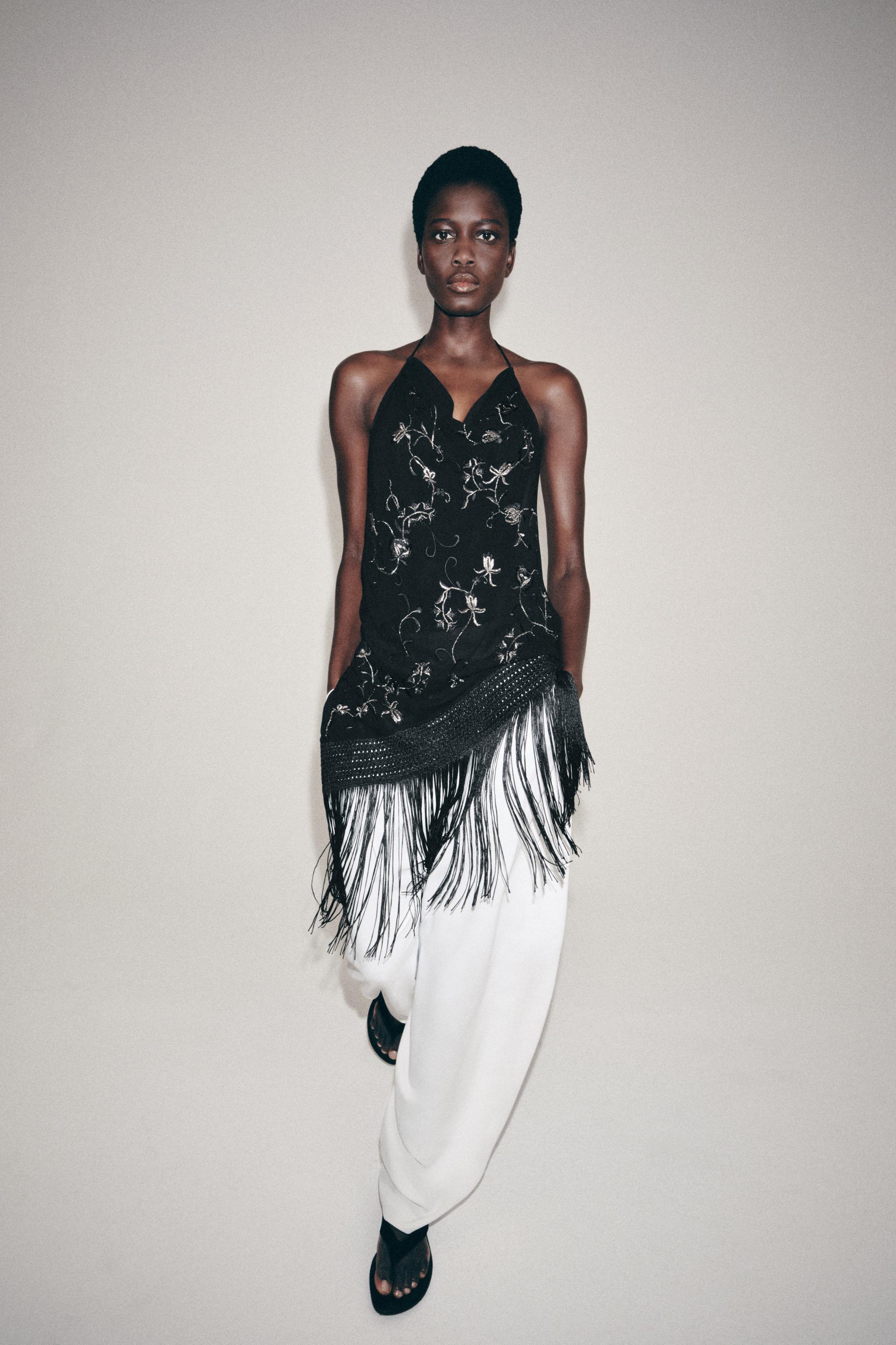 Zw Collection Embroidered Fringe Top