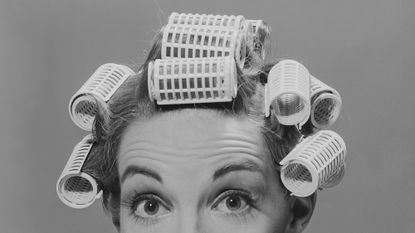 vintage picure of woman in curlers