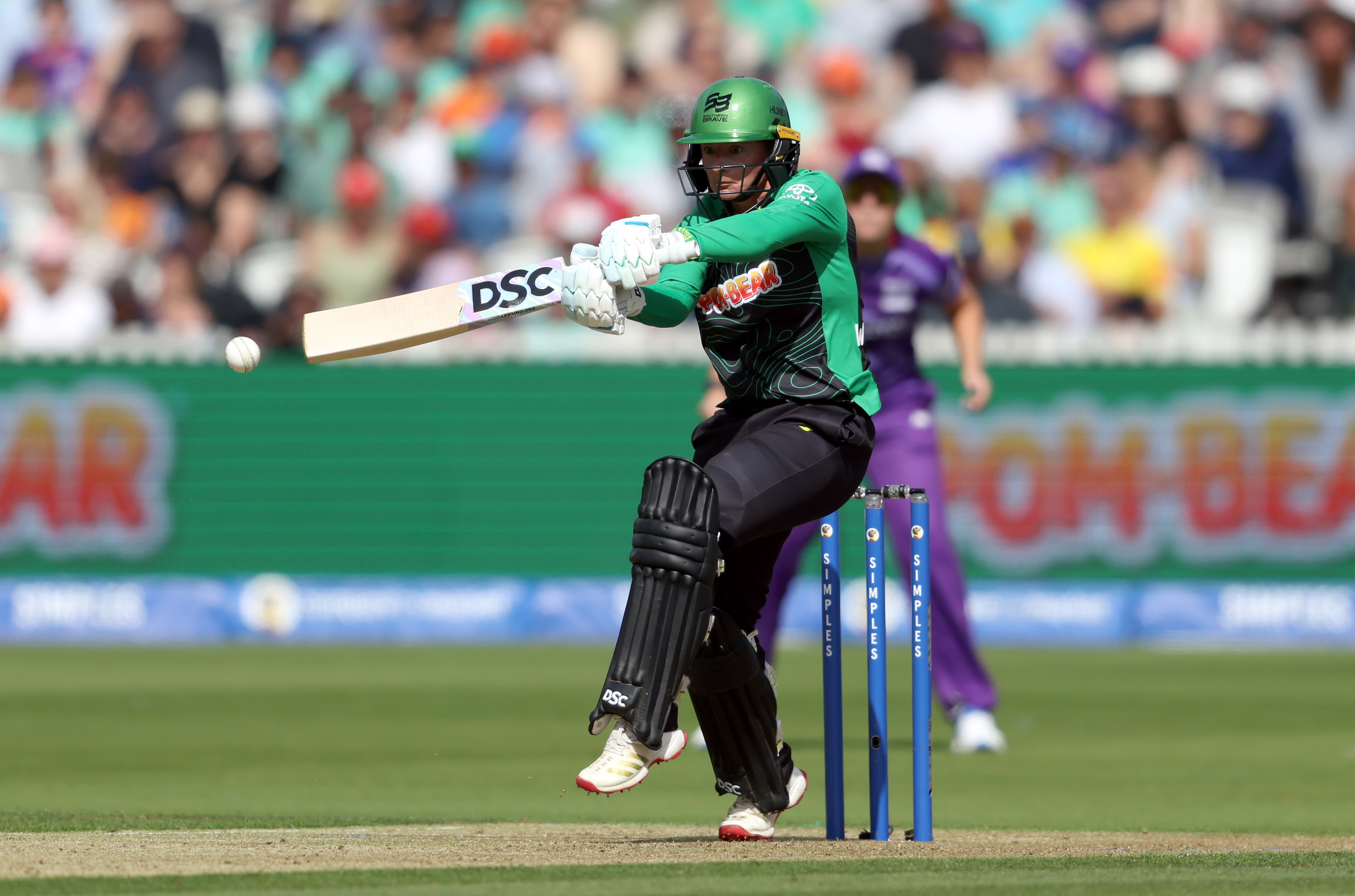 Danni Wyatt-Hodge of Southern Brave hits out during The Hundred Final match between Southern Brave Women and Northern Superchargers Women at Lord&#039;s Cricket Ground on August 31, 2025 in London, England.