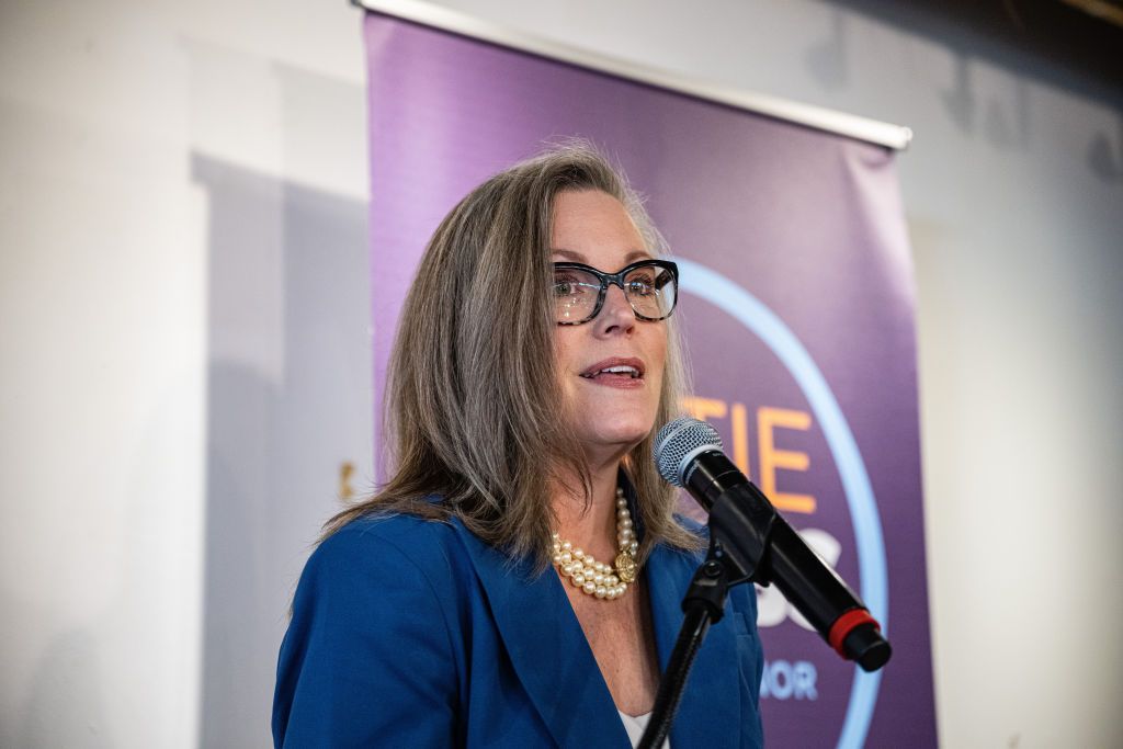 Governor-elect of Arizona Katie Hobbs speaks to attendees at a rally