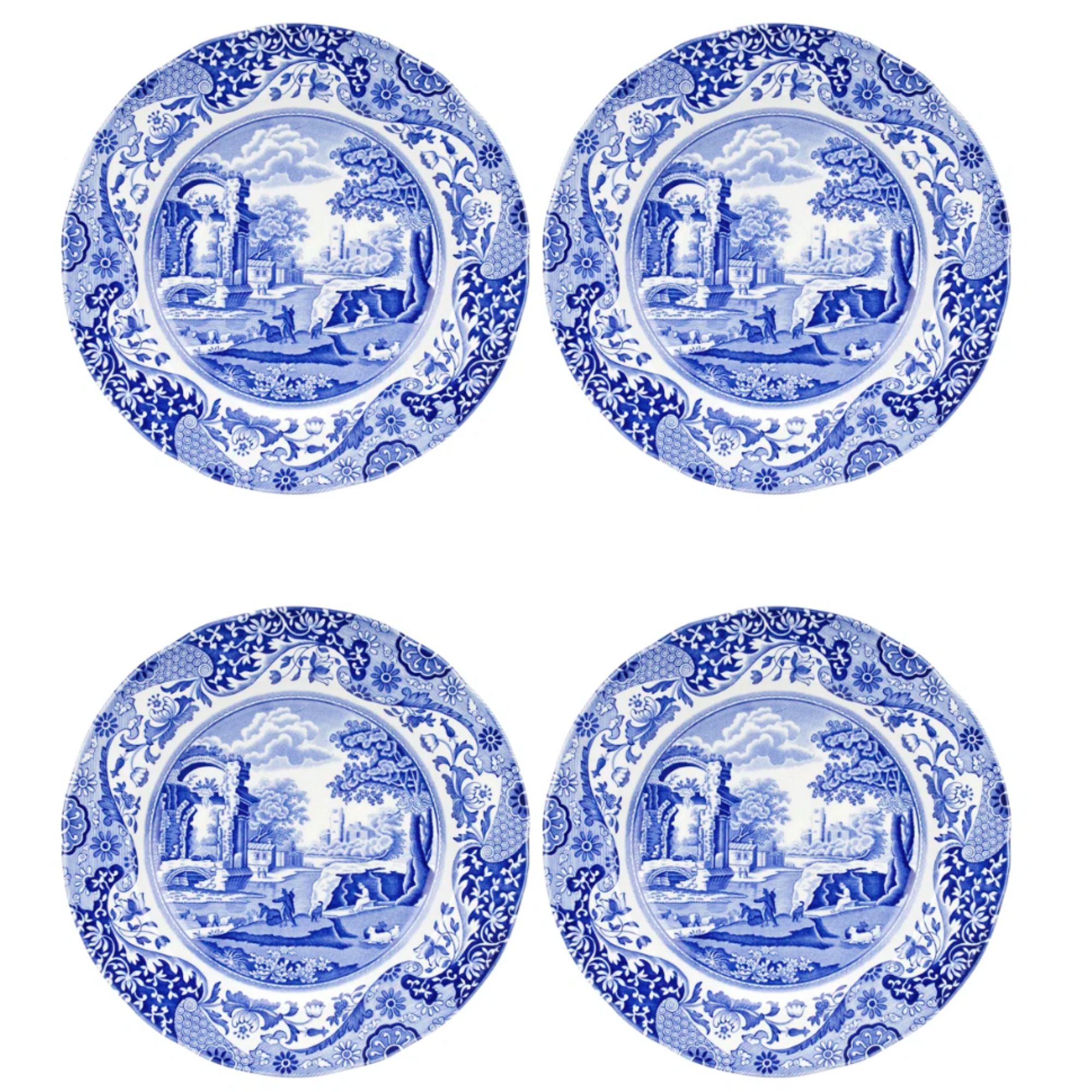 Set of four blue and white heritage design plates