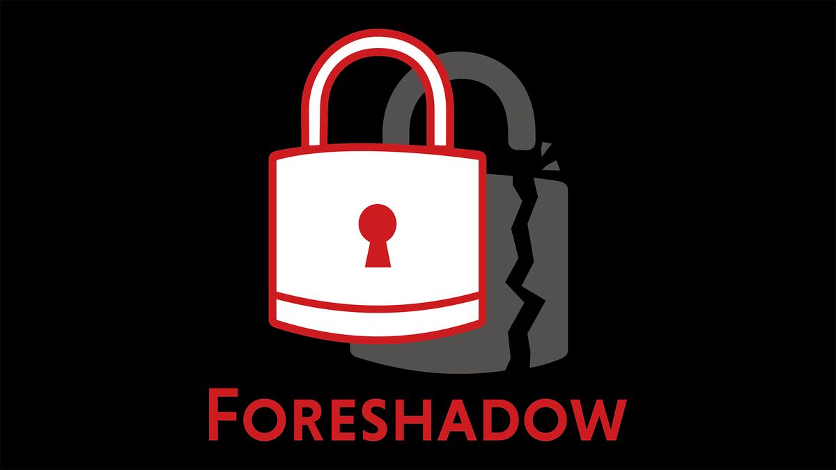 Foreshadow CPU vulnerability logo showing a lock with a broken shadow