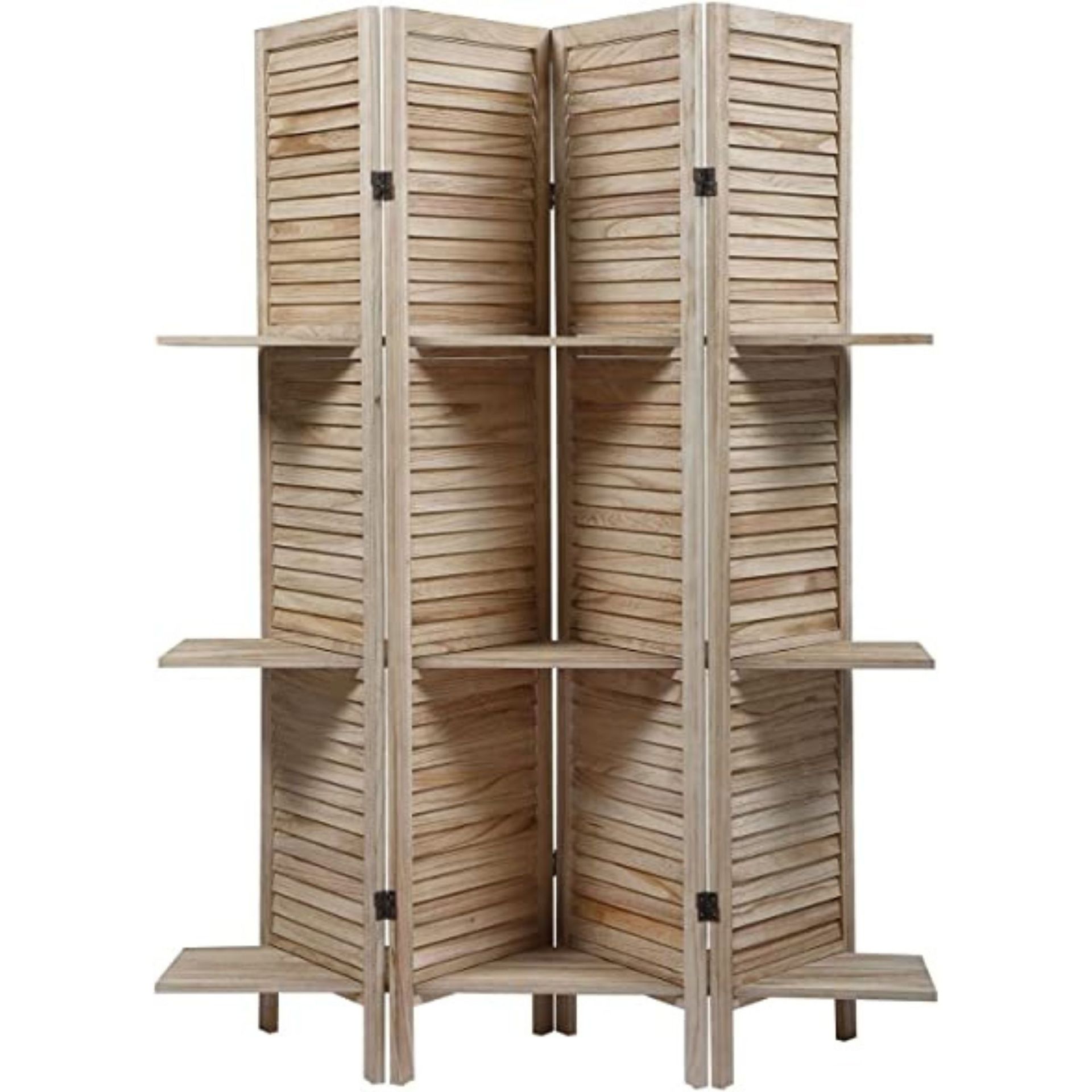 Pembatas ruangan 4 bagian yang dapat dilipat dengan bilah dan rak