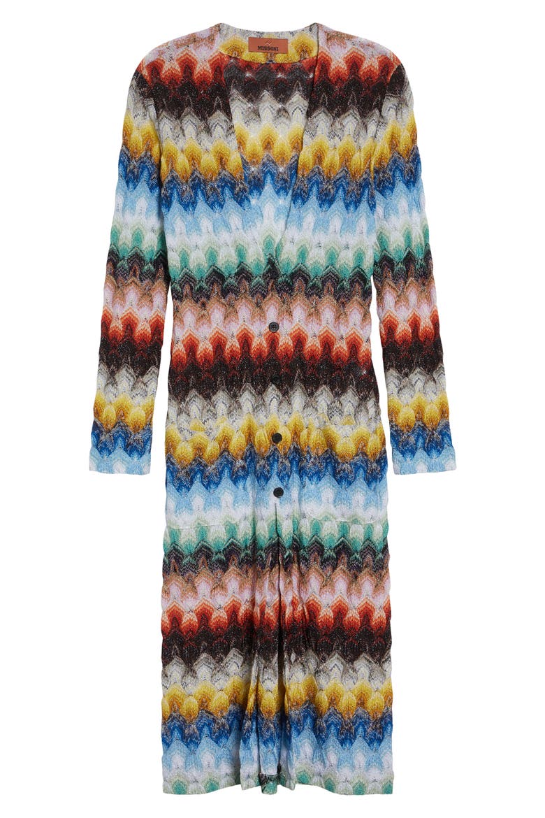 Metallic Zigzag Raschel Knit Duster Cardigan