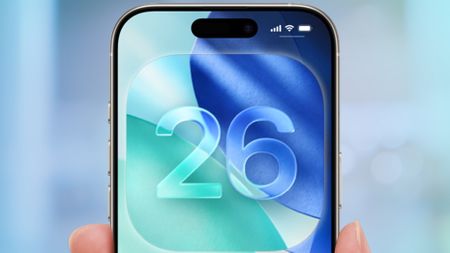 iOS 26 logo on the home screen of an iPhone