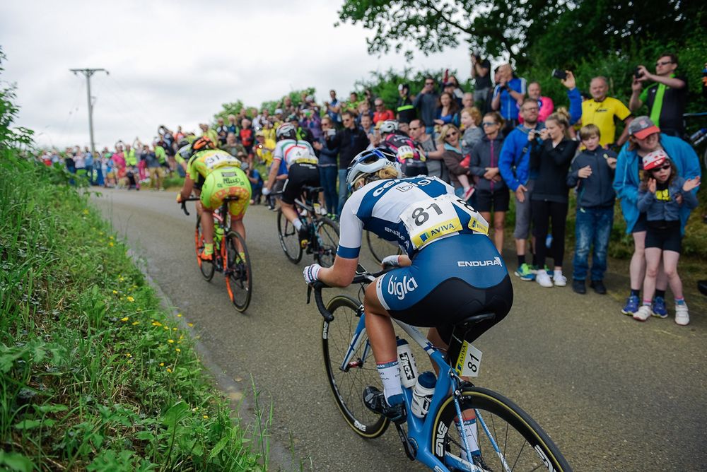 Lotta Lepist&ouml; crests the first QoM at Aviva Women's Tour 2016 - Stage 5.