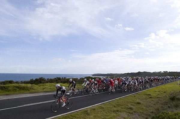 One hundred and fifty-nine riders on the outskirts of Wonthaggi on Victoria's south-east coast during the second stage of the Lakes Oil Tour of Gippsland.