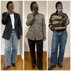 collage of Nikki Ogunnaike wearing jeans