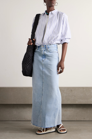 + Net Sustain Hilla Frayed Organic Denim Maxi Skirt