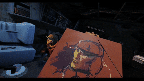 Liz Edwards painting in Half-Life: Alyx using the Vermillion beta overlay