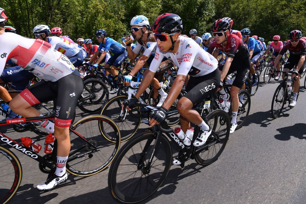 CHARTREUSE FRANCE AUGUST 13 Egan Arley Bernal Gomez of Colombia and Team Ineos White Best Young Jersey during the 72nd Criterium du Dauphine 2020 Stage 2 a 135km stage from Vienne to Col de PorteChartreuse 1316m dauphine Dauphin on August 13 2020 in Chartreuse France Photo by Justin SetterfieldGetty Images