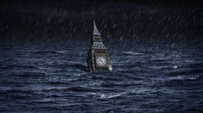 Illustration of Big Ben poking above the waves after a deluge
