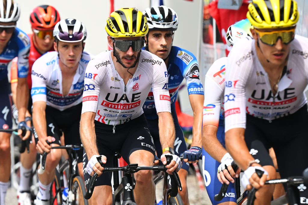 ISOLA 2000 FRANCE JULY 19 Adam Yates of The United Kingdom and UAE Team Emirates competes during the 111th Tour de France 2024 Stage 19 a 1446km stage from Embrun to Isola 2000 2022m UCIWT on July 19 2024 in Isola 2000 France Photo by Tim de WaeleGetty Images